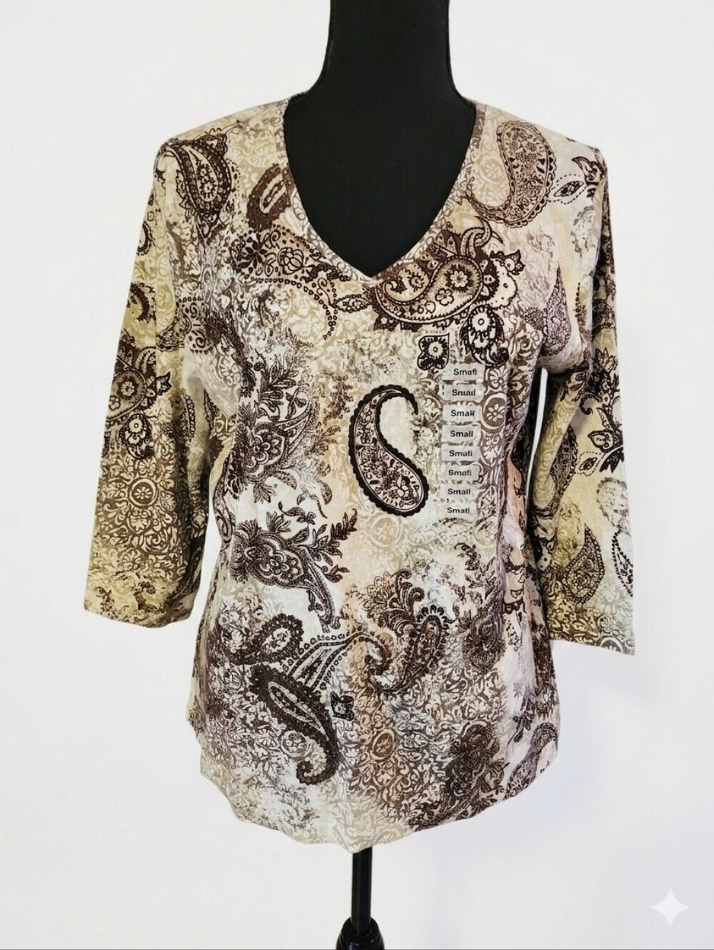 Womens Karen Scott blouse size small in tan print